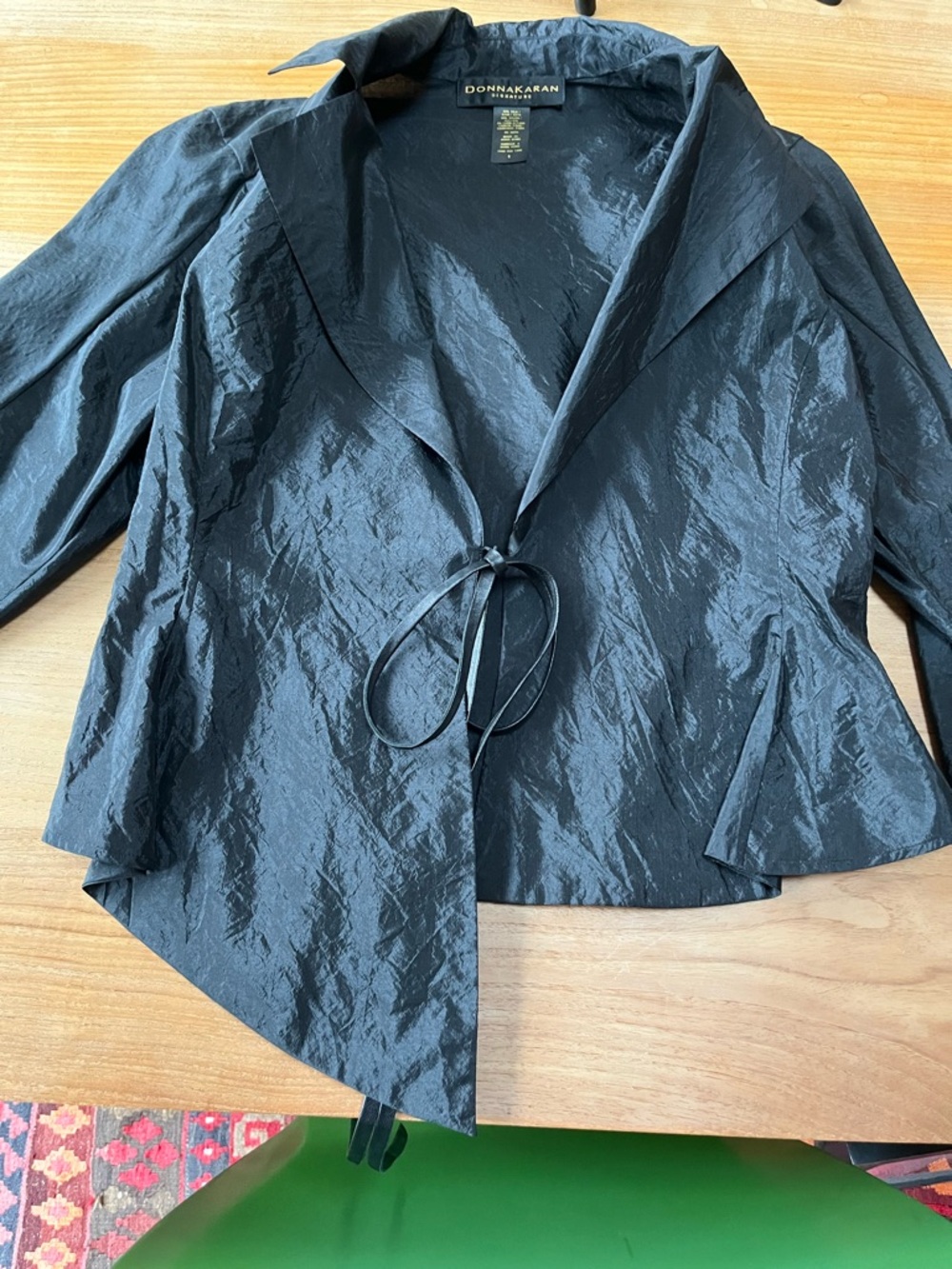 Donna Karan Signature Black Silk Shirt Jacket With Leather Tie Quiet Luxury - Picture 5 of 8